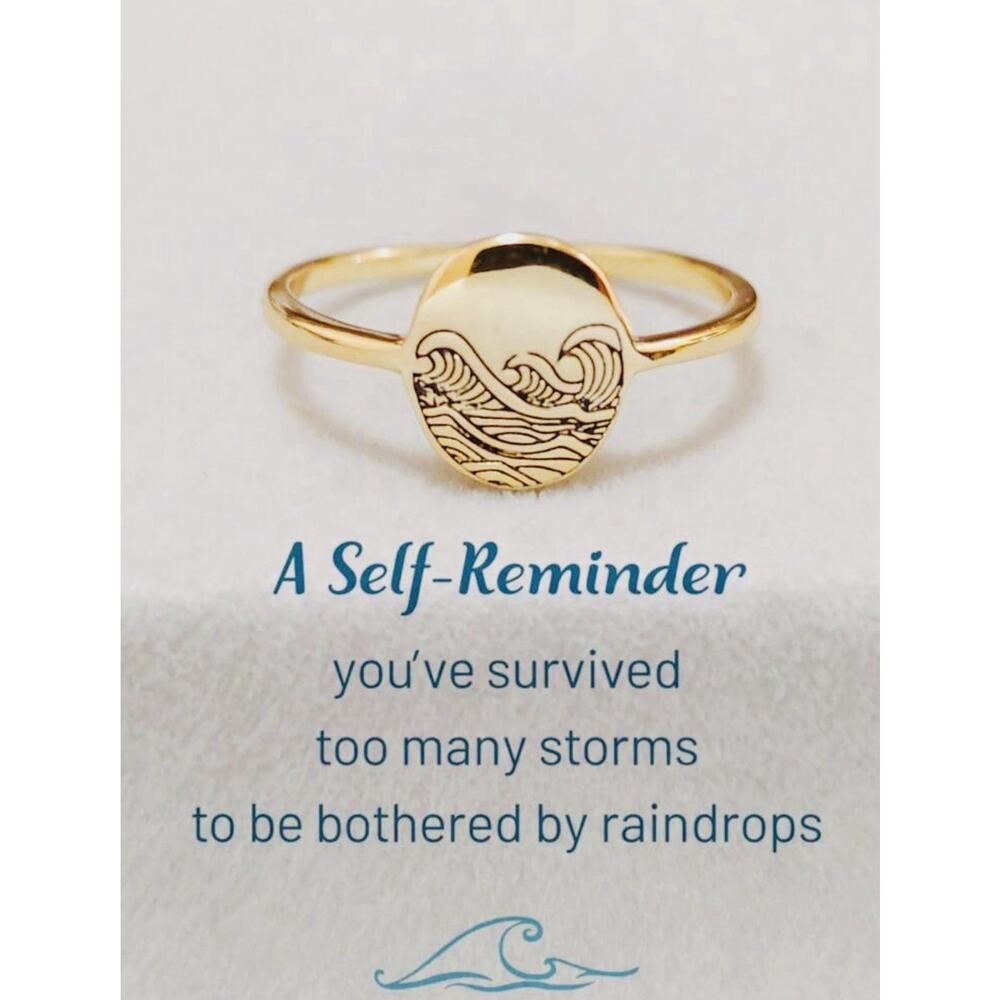 Gold Tone Ocean Wave Engraved Ring Size 8 Inspirational Gift Minimalist